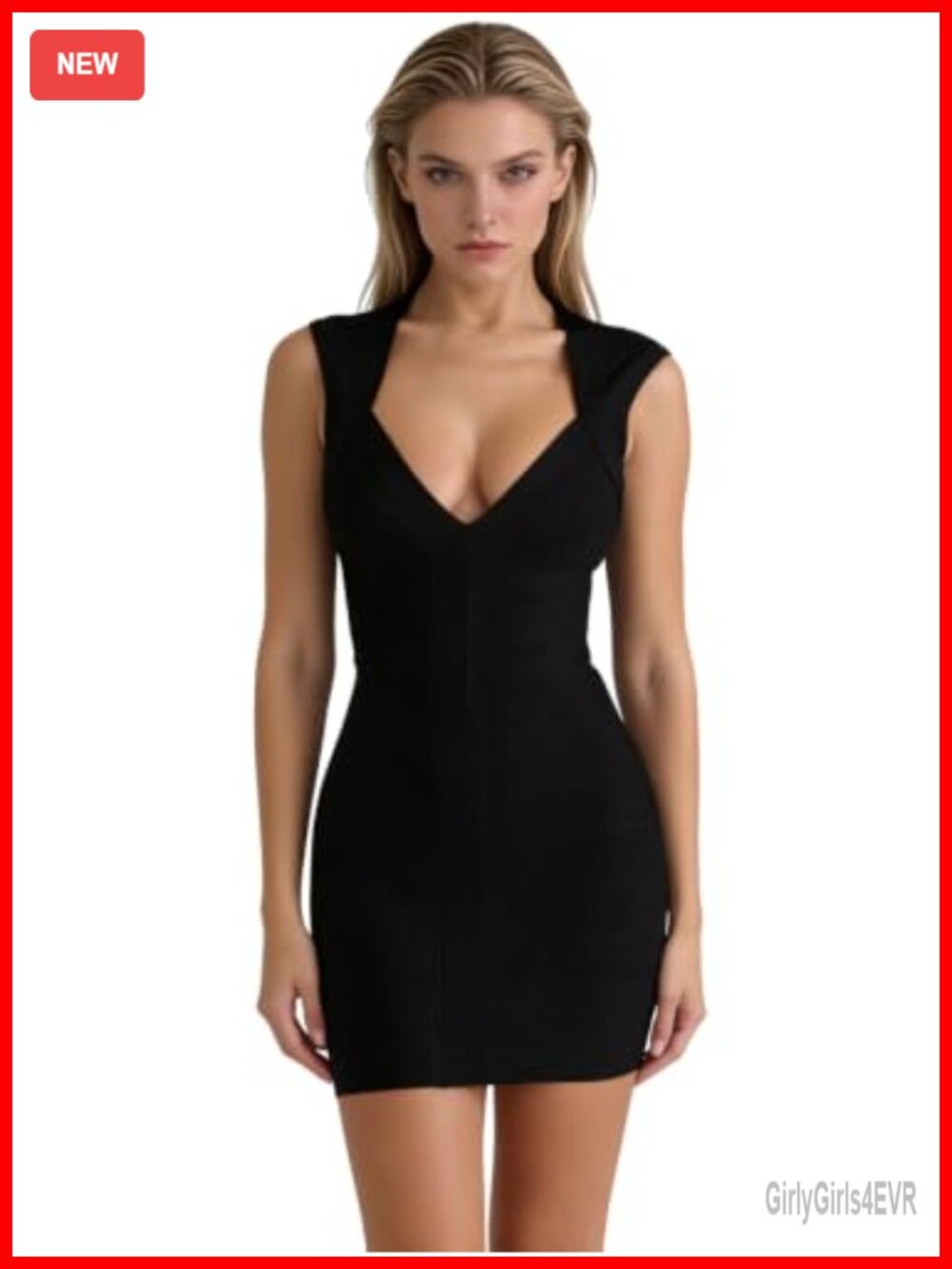 Mini Bandage Dress V-Neck Straight Shoulders Bodycon Sleeveless Party Casual